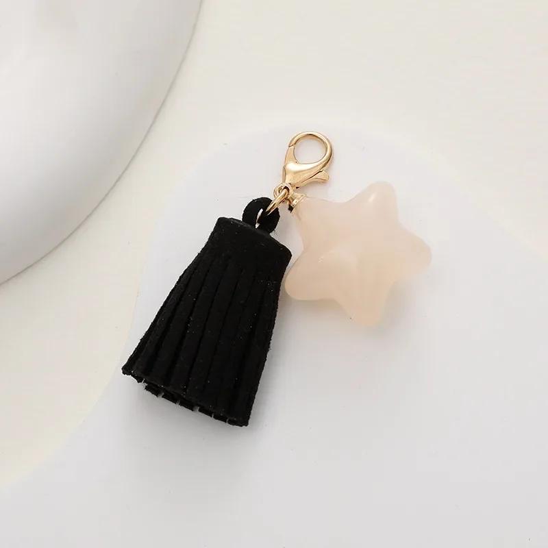 New Fashion Candy Color Five-pointed Star Keychain Pendant Korean Velvet Tassel Mobile Phone Case Pendant Pendant Small Gift