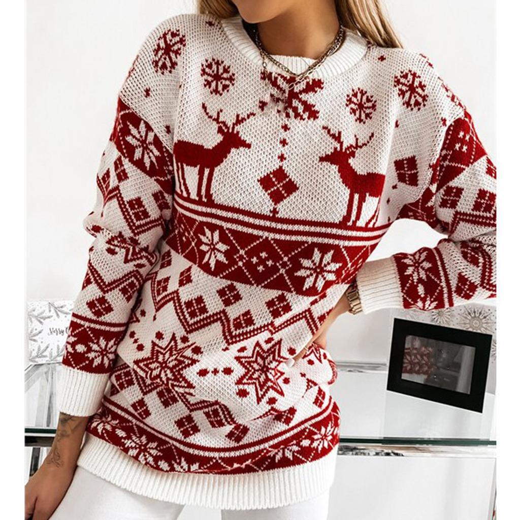 Women's Fashion Winter Christmas Knitted Long Sleeve Round-Neck Sweater