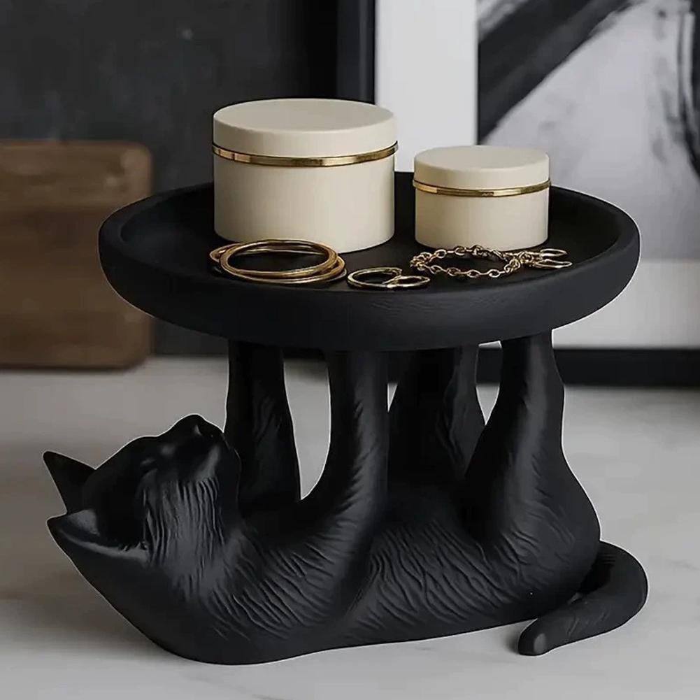3D Printed Fun Cat Jewelry Tray, Playful And Cute Cat Design, Novel Style, Ideal For Desktop Organization Black/White