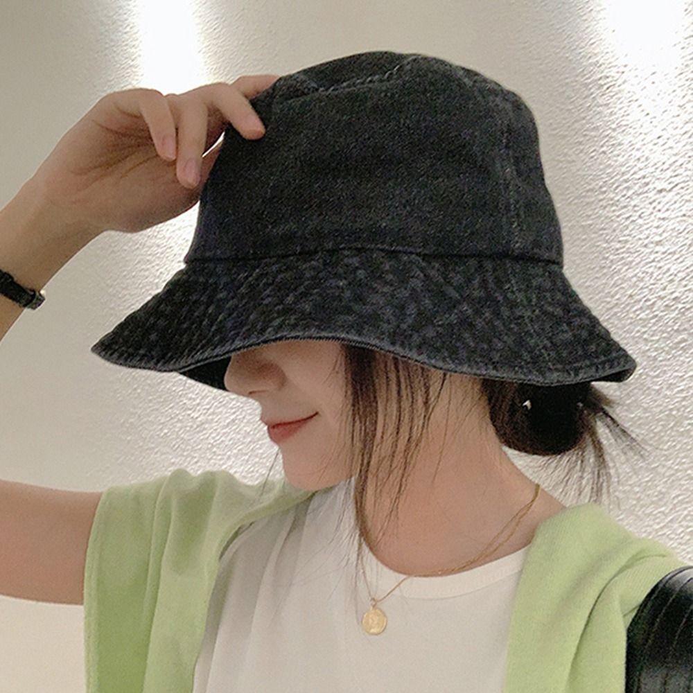 Denim Fabric Beach Cap Unisex Suede Panama Hat Sunbonnet Fisherman Hat Cotton Bucket Hats