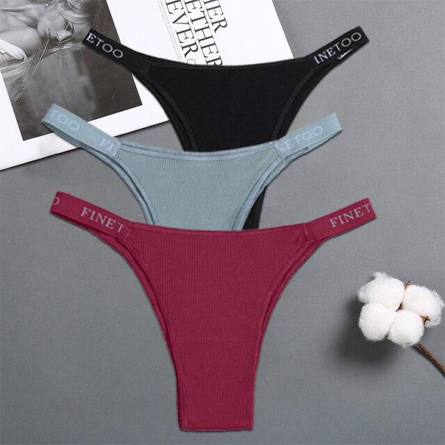 FINETOO 3PCS/Set Women's Lingerie Panties Cotton Gstring Female Underpants Sexy Letter Panties Thong Pantys Underwear Intimates