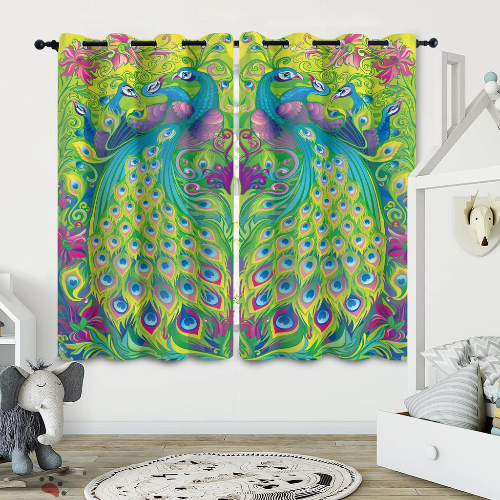 2 шторы с принтом в виде павлина, используются для украшения природного ландшафта, спальни, гостиной.
