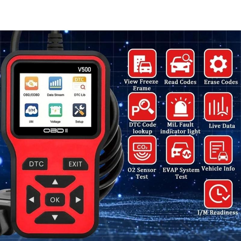 Эффективный OBD2 сканер V500, автомобильный диагностический инструмент с потоком данных в реальном времени и считывателем кодов неисправностей для 12-вольтовых автомобилей