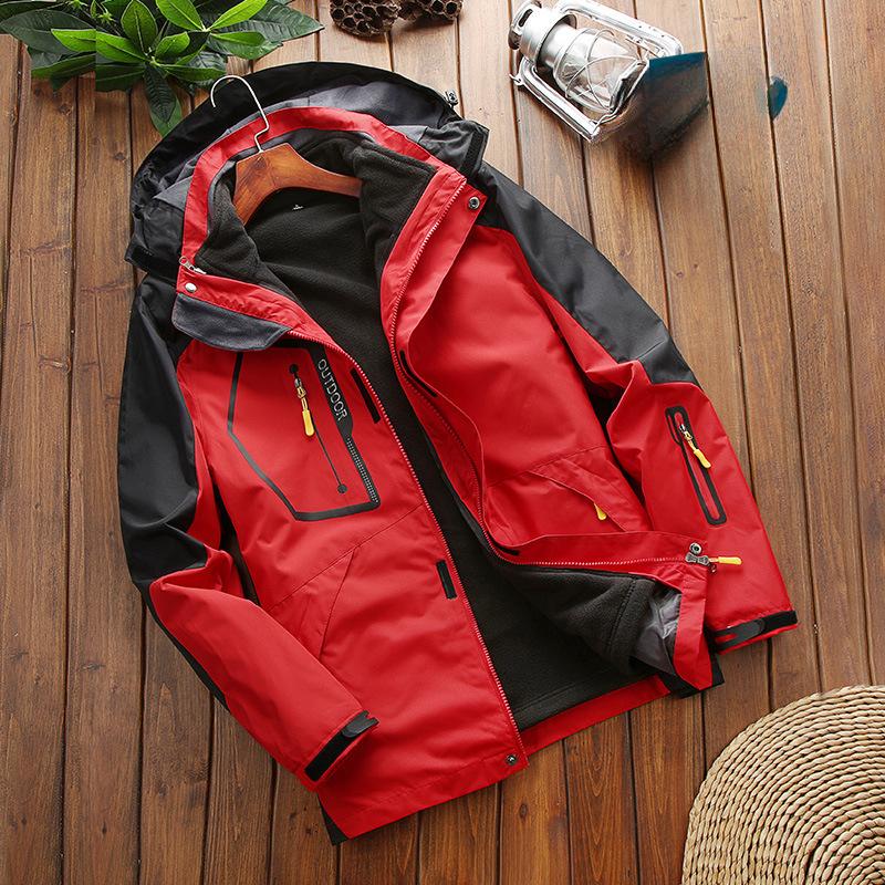 Men's Winter 3-in-1 Fleece-lined Warm Windproof and Waterproof Outdoor Jacket Sportswear Ski Camping Jacket Mountaineering Jacket