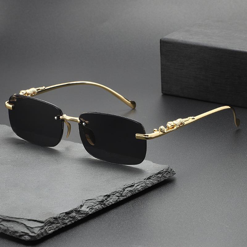 Vintage Metal Leopard Print Sunglasses Men New In Outdoor Casual Shades Women Stylish Retro Luxury Brand Design Eyeglasses