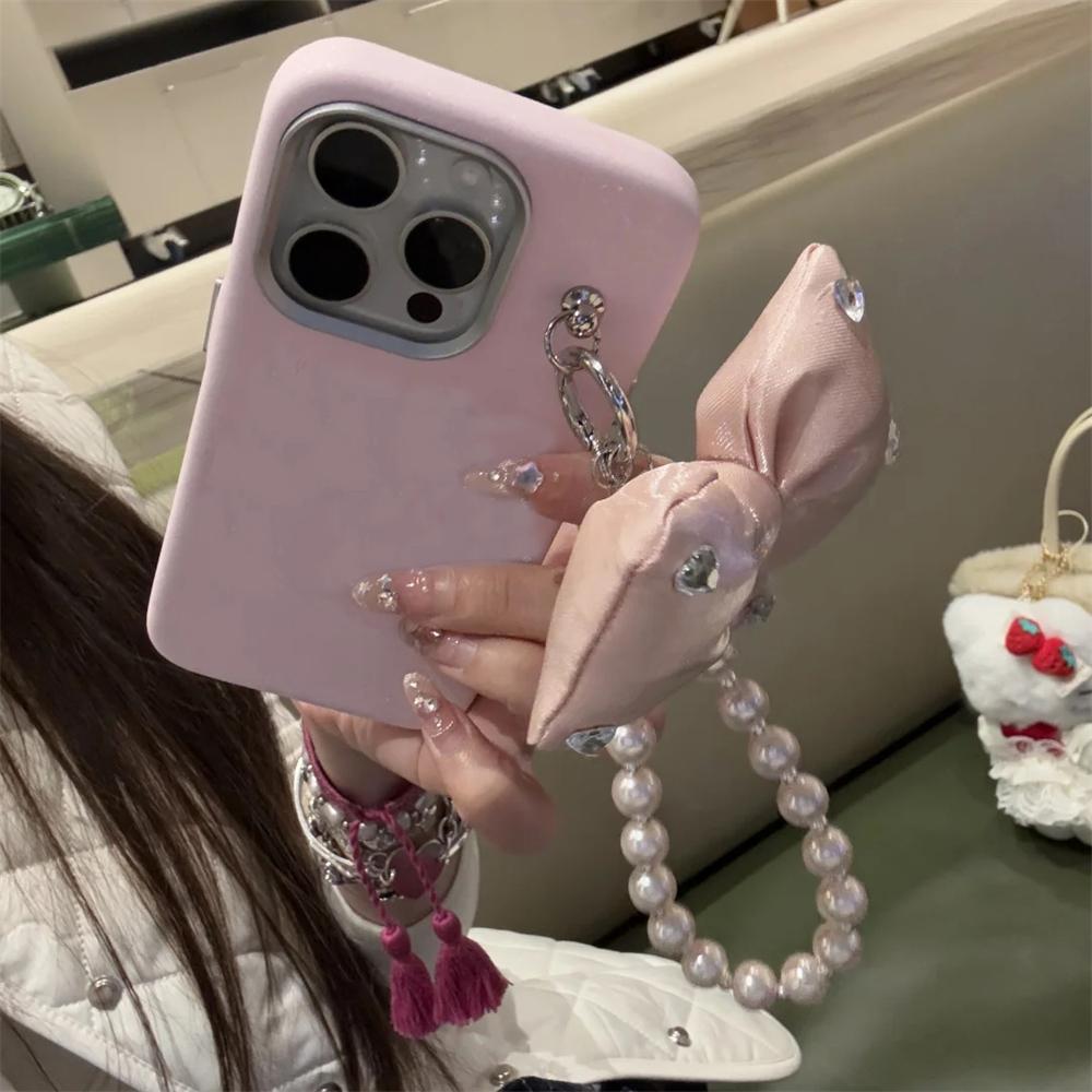 Корейский милый 3D-чехол с бантом из ленты и жемчугом из ТПУ для iPhone 16, 15, 14, 13, 12, 11 Pro Max, милый матовый противоударный мягкий чехол