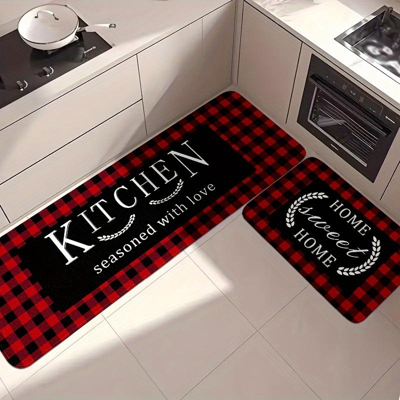 Красный клетчатый кухонный коврик, мягкий нескользящий ковер из фланели в европейском стиле с губкой для декора пола кухни и ванной комнаты