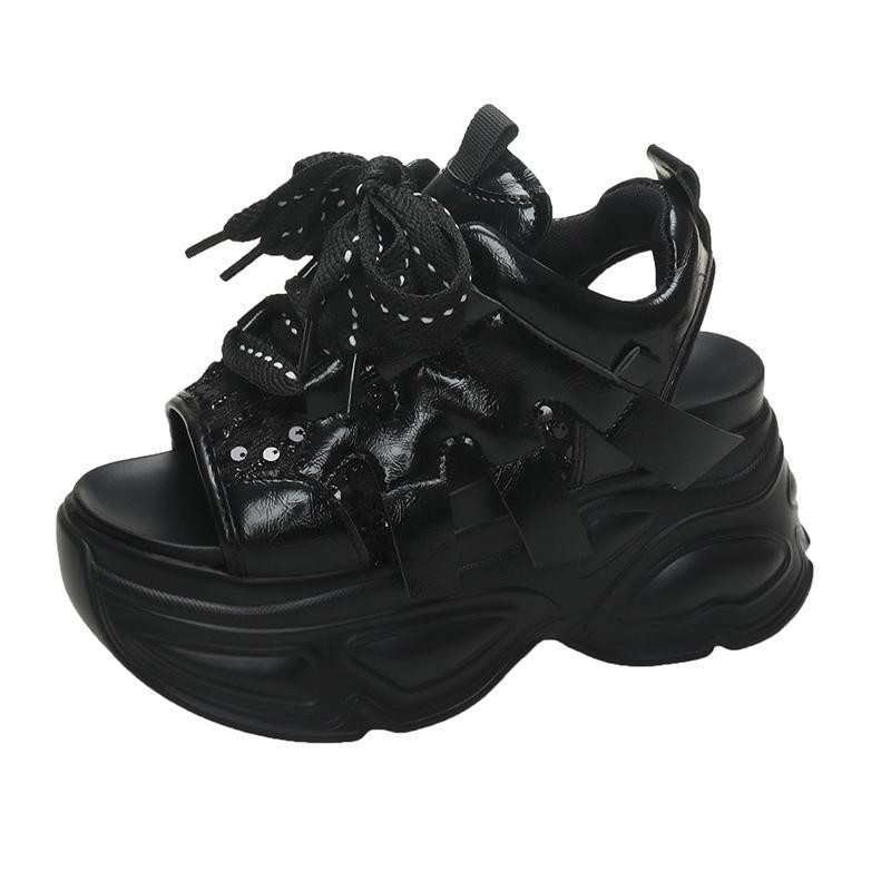 Модные женские босоножки на толстой платформе, дизайнерские новые брендовые летние пляжные туфли 2024 года, женские босоножки на танкетке со шнуровкой 9 см, модные женские босоножки2