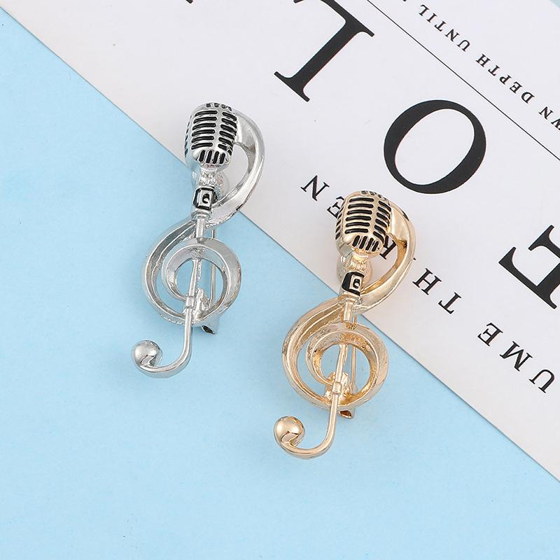 Музыкальная нота, микрофон, броши, золотой цвет, серебристый цвет, металлические булавки, специальный значок