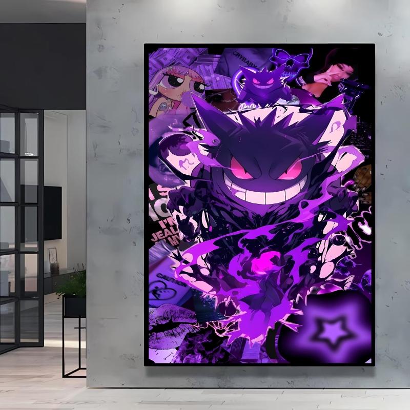 Canvas Artwork Painting Pokemon Gengar Poster Hd Prints Cartoon Character Picture Classic Modern Home Living Room Wall Decor