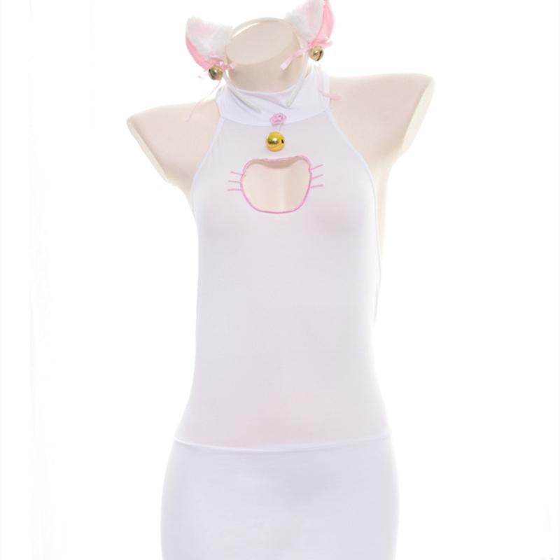 Сексуальный костюм для косплея с открытой спиной и грудью для девочек-кошок, сексуальное нижнее белье со съемным хвостом, искушение, нижнее белье для ролевых игр