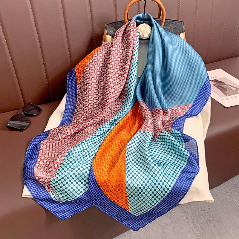 110x110cm Women Silk Square Scarf Hijab Female Design Print Lady Shawl Wraps Foulard Headbands Bufanda Large Bandana Luxury
