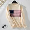 Autumn and Winter Women's Plus Size Knitwear Flag Casual Loose Round Neck Pullover Knitted Sweater