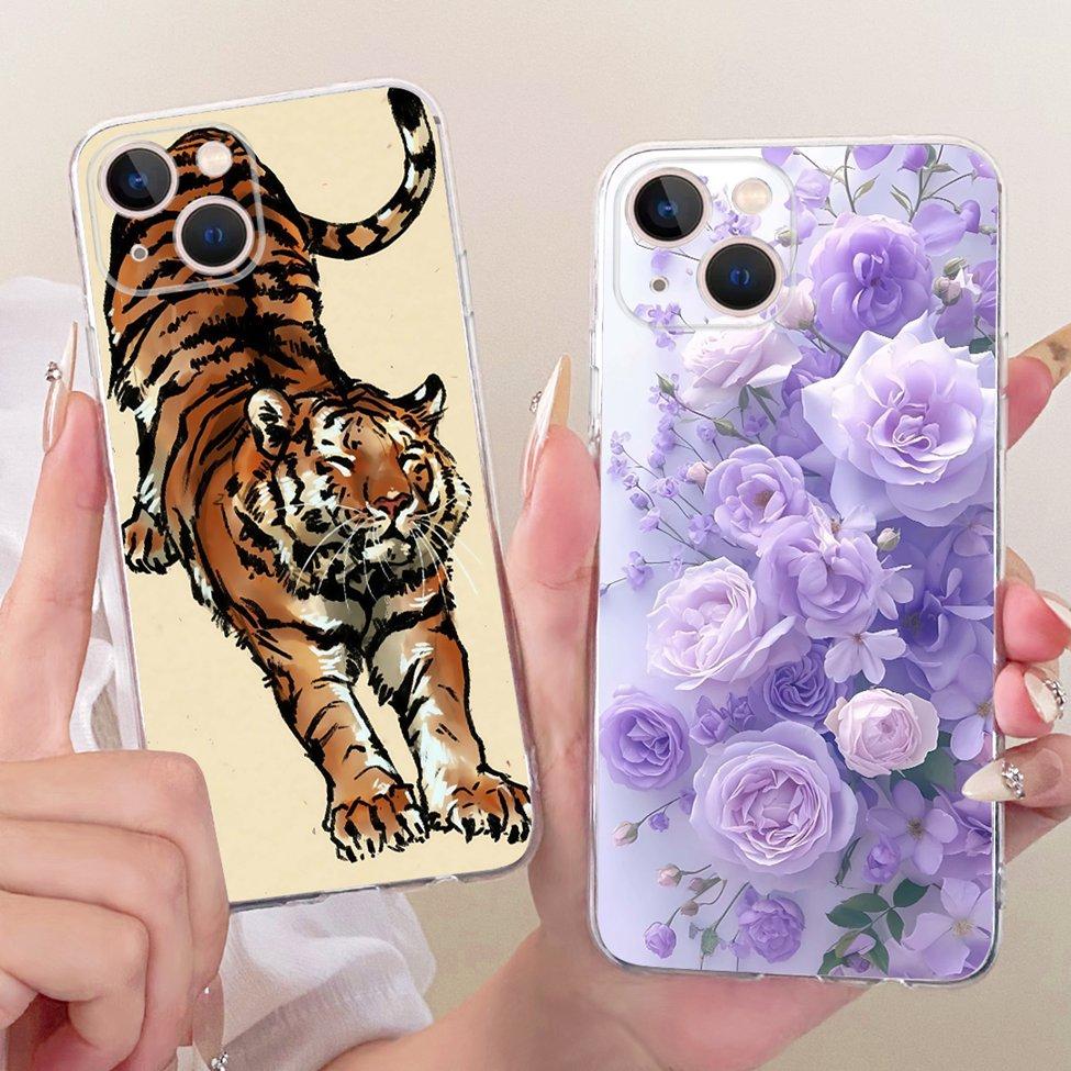 Transparent For iPhone 13 Case Cover Cute Cat Fashion Butterfly Funny Painted Casing A2633 A2482 A2631 A2634 A2635