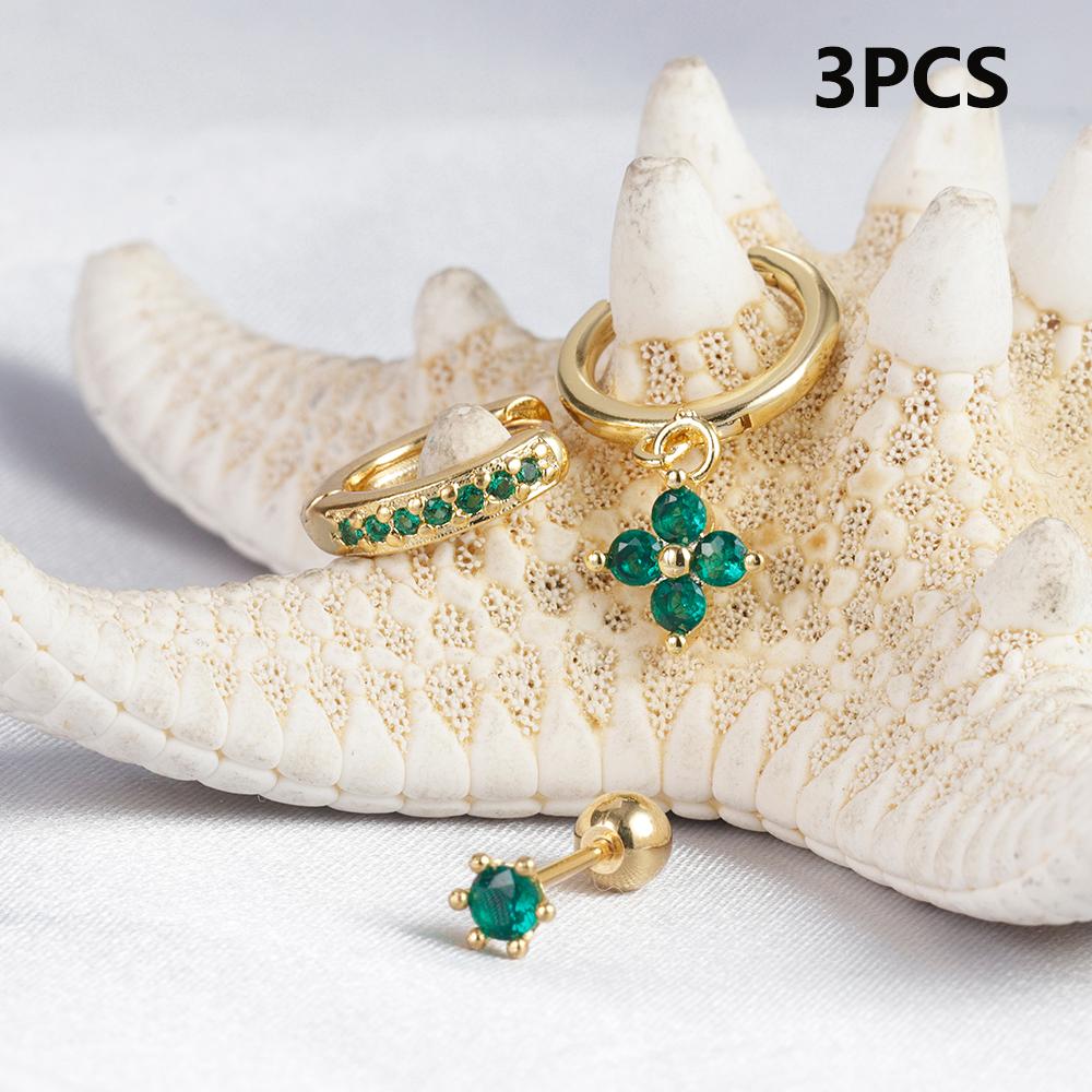 3 шт. зеленые циркониевые серьги-кольца в форме цветка женские крошечные серьги из нержавеющей стали для пирсинга хряща модные ювелирные наборы