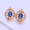 LSOOYH Clip Earrings Rose Gold Color Fashion Earring For Women Geometry Flower Blue Cubic Zirconia Stud Earrings Jewelry