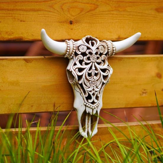 Ретро Орнамент Череп Быка Смола 3D Полый Череп Быка Настенная Скульптура Длиннорогая Корова Голова Настенный Арт Декор для Гостиной