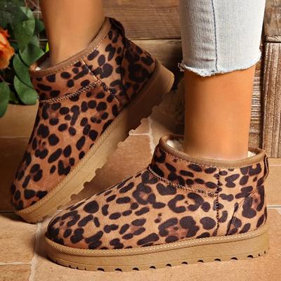 2024 Высококачественная женская обувь Ботильоны женские теплые зимние ботинки женские леопардовый принт круглый носок слипоны на плоской подошве с обувью женские