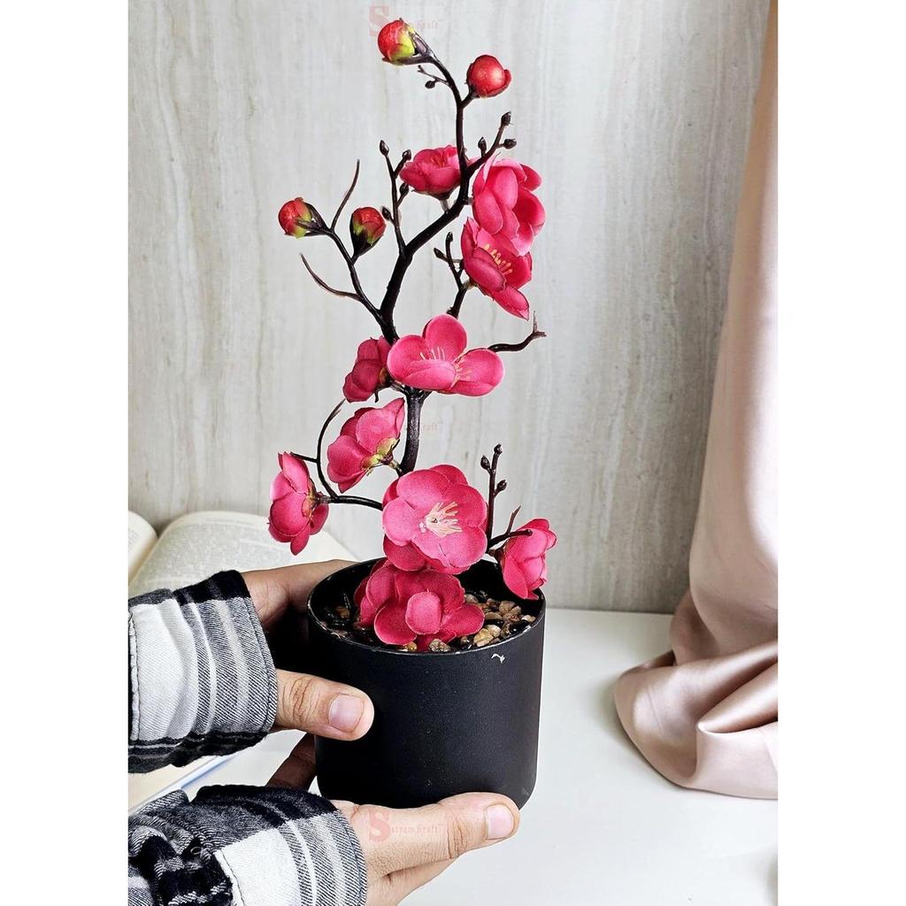 New 1 Pcs Artificial Cherry Blossom Bonsai Tree with Wooden Pot for Home Decor, Living Room