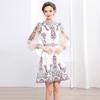 Spring Autumn Women Vintage Exquisite Print Designer Runway Dresses Full Sleeve Mini Short Party Dresses For Graduation