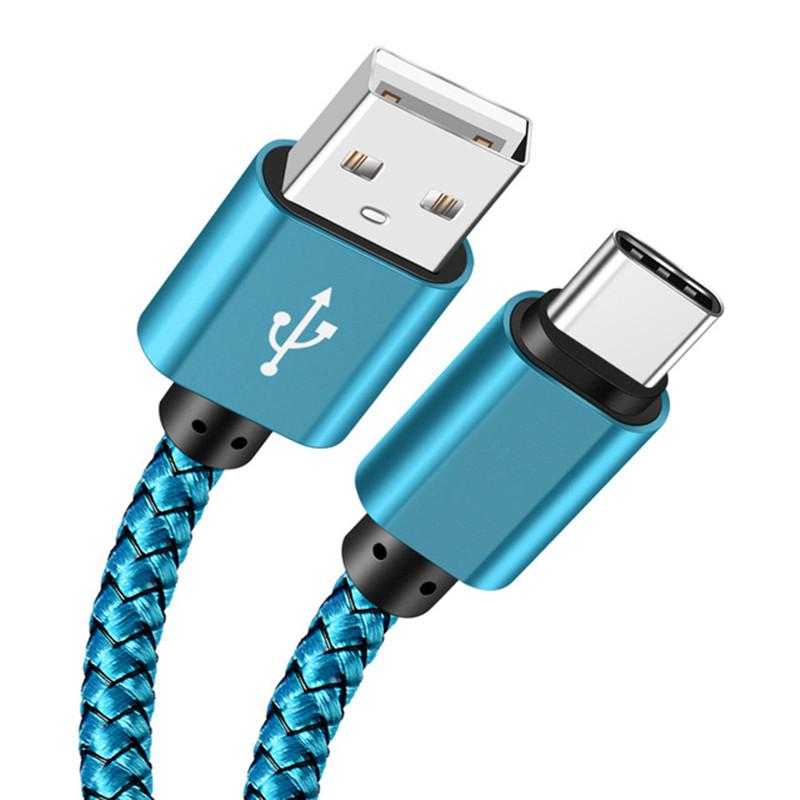 Кабель для зарядки USB A-Type C, 2A, быстрое зарядное устройство, нейлоновый кабель для передачи данных, 1 м, 2 м, 3 м, для iPhone, Android, Huawei, Samsung, зарядное устройство TypeC