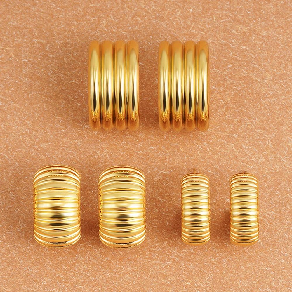 Classics Retro Texture Striped Polished Metal C Shape Huggie Hoop Earrings for Women Stylish Waterproof Stainless Steel Bijoux