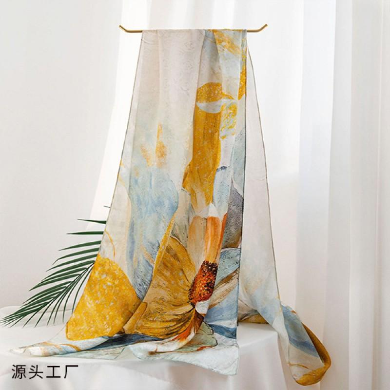 Long Silk Scarf Premium Printed Shawl Fashion Versatile Wrap