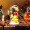 LED Clear Dome Pumpkin Night Light Halloween Pumpkin Figurine In Cloche with LED Light for Home Kitchen Mantel Tabletop Decor