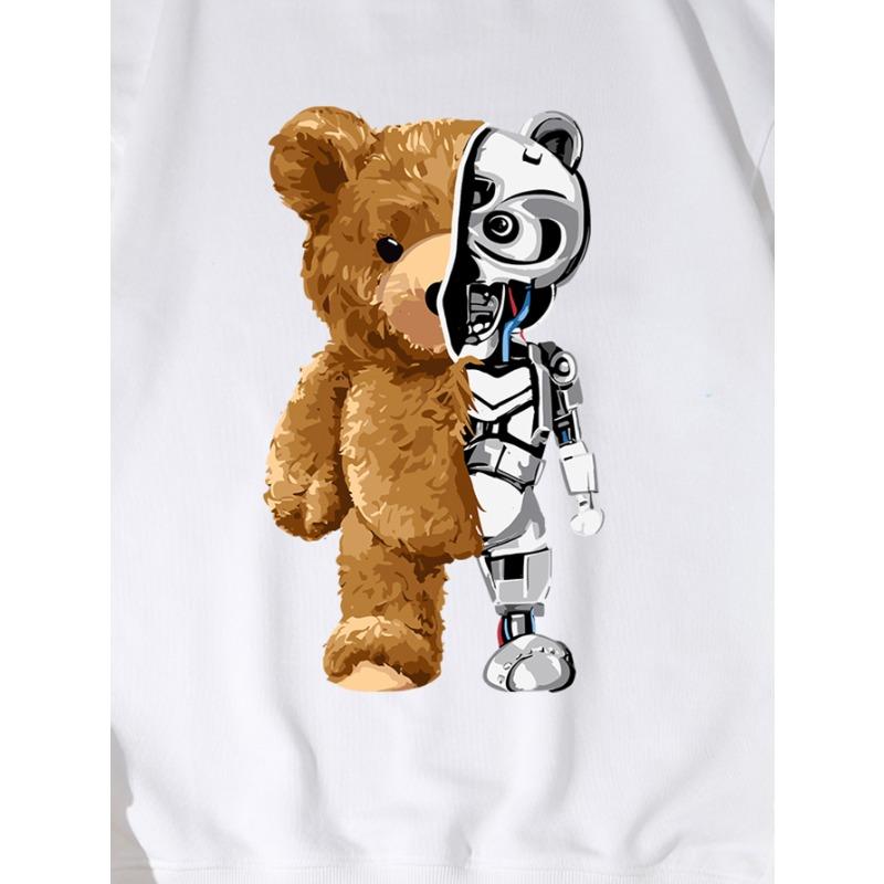 Модный топ с принтом Machine Bear, повседневная спортивная одежда на осень и зиму, хлопковая толстовка