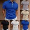 New Zip POLO Shirt Square Colour Blocking Men's Shirt Top Fashion Casual Short-sleeved