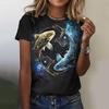 3d Printed Fish Pattern Women's T-Shirt Fashionable Street Loose Top Black Short Sleeved Versatile Loose Casual Top
