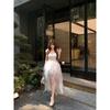 Kumikumi Stylish Mesh Patchwork Vest Dress Women's Summer Temperament Waist-Controlled Pettiskirt A- Line Skirt
