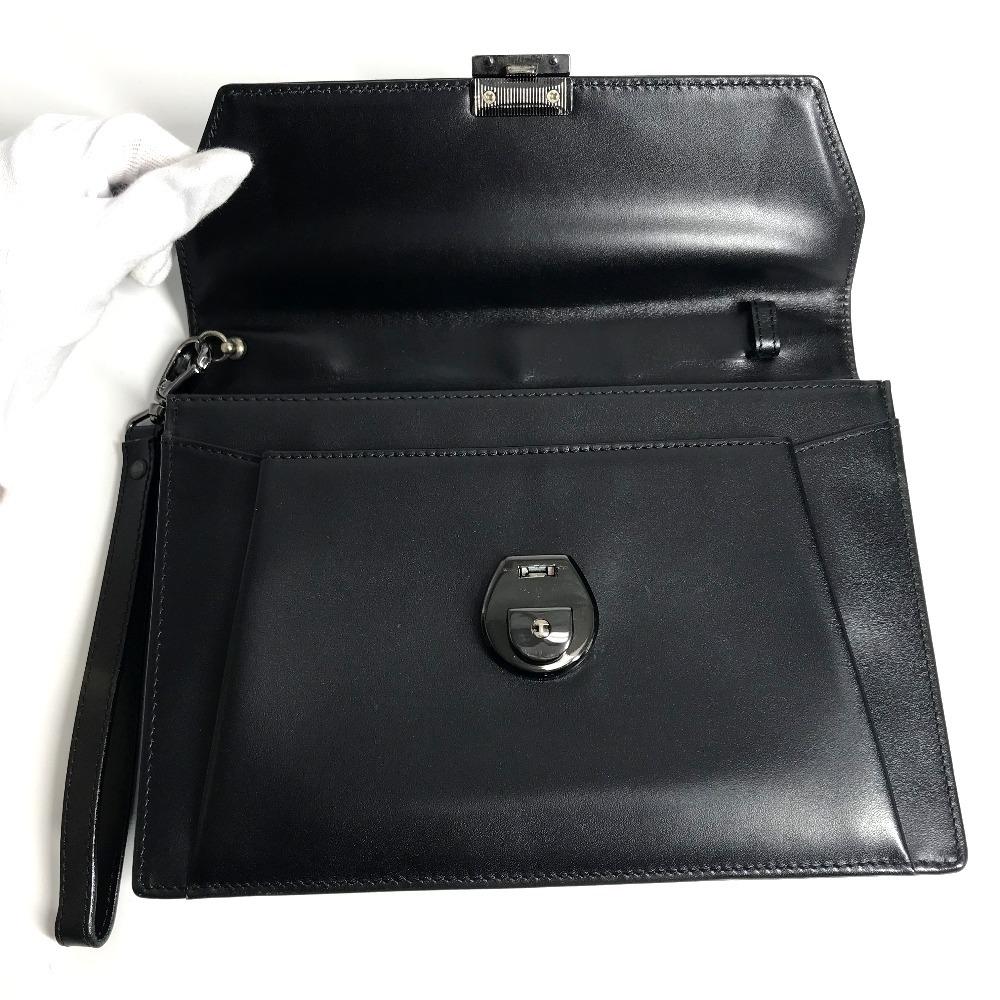 Versace With Strap Logo Bag Pouch Flap Clutch Bag Leather Black