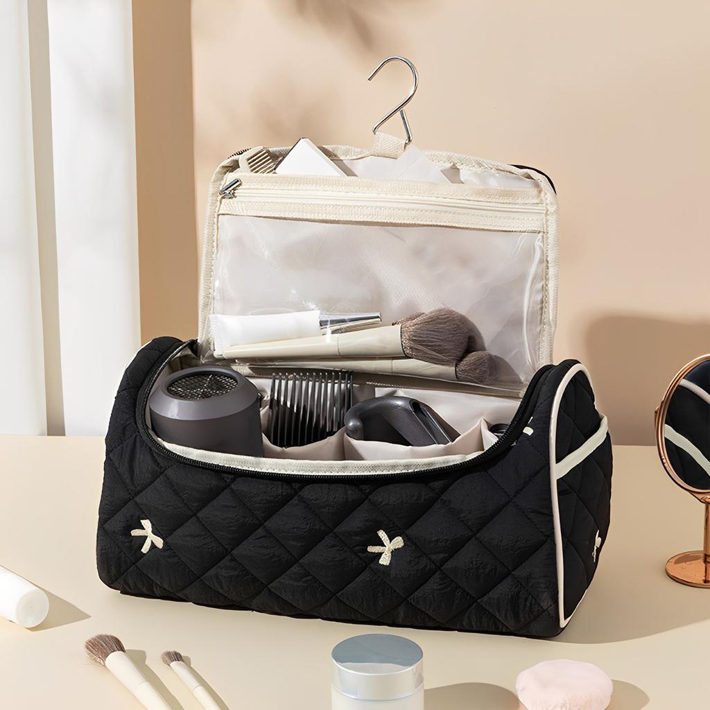 Quilted Travel Case with Hanging Hook Portable Storage Bag Large Capacity Cute Portable Storage Case for Hair Curler Accessories