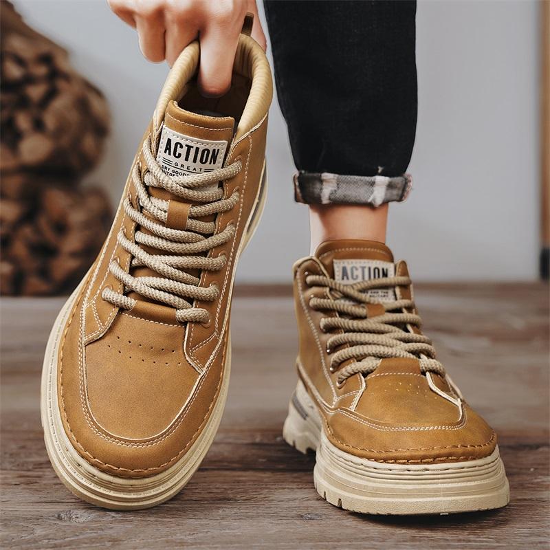 Британский стиль большой размер черный осень и зима легкие ботинки Martin короткие ботинки 45 высокие ботинки внутренний рост увеличение повседневные мужские средний помощь 46