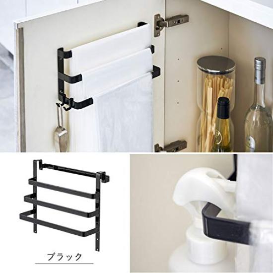 Yamazaki Jitsugyo 5027 Sink Door Garbage Bag Holder with Towel Hanger White W26XD12XH23cm Tower 2way Height Adjustable Door Storage Hook Included