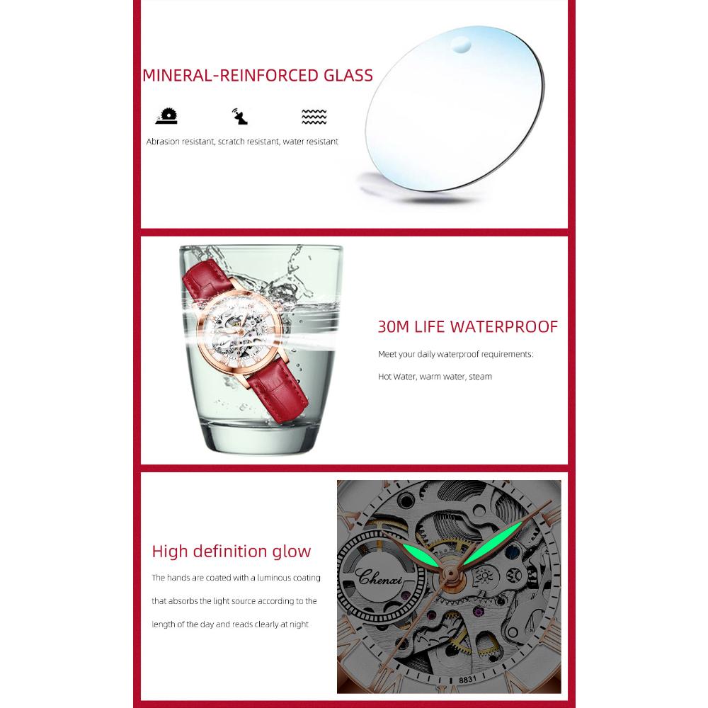Chenxi Женские автоматические механические часы Топ Бренд Роскошные из нержавеющей стали Водонепроницаемые наручные часы