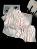 Summer and Autumn Ice Silk Pink Satin Short Sleeve Shorts Pajamas Fresh Women's Loungewear Simple Fashion Printed