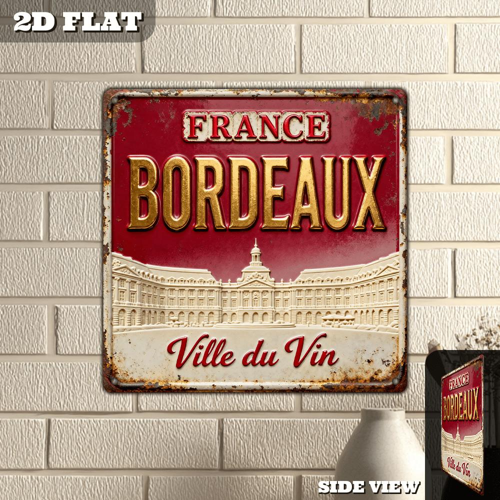 Vintage Metal Aluminum Decorative Sign x Inch French Bordeaux Wine City Retro Wall Art for Home Bar Cafe Decor