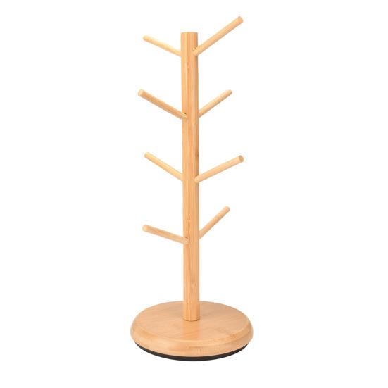 Cup Holders Tree Wooden Rotating Cup Stand with 8 Hooks Coffee Mug