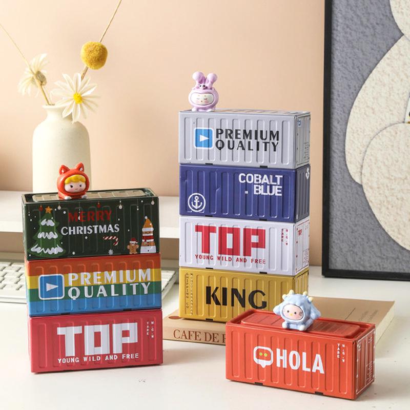 Trendy Blind Box Miniature Shipping Container Display Model Ornament Tinplate Storage Gift
