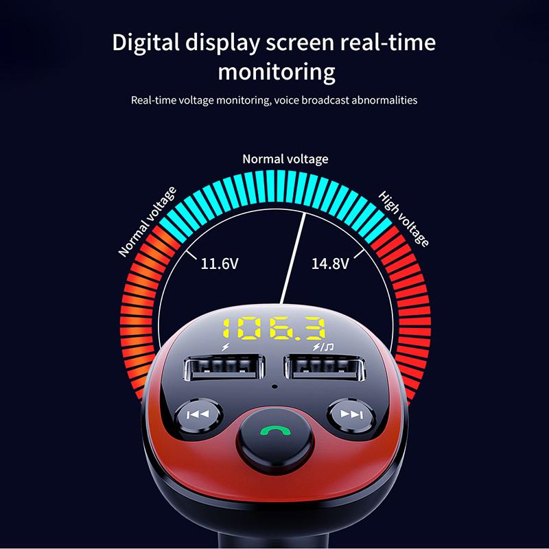 Автомобильный комплект Bluetooth5.0 Беспроводной FM-передатчик Автомобильное зарядное устройство с двумя USB-портами MP3-плеер Радиоадаптер Поддержка громкой связи TF-карта Вход для флэш-накопителя USB