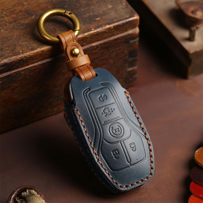 Leather Car Remote Key Case Cover Shell for Ford Fusion Mondeo Mustang F 150 Explorer Edge 2015 2016 2017 2018