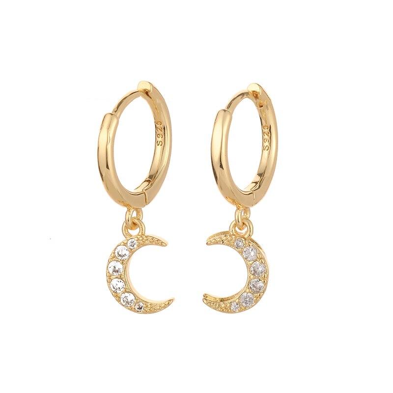 925 Sterling Silver Moon CZ Hoop Earrings for Women Dainty Tiny Earring Ear Piercing Jewelry