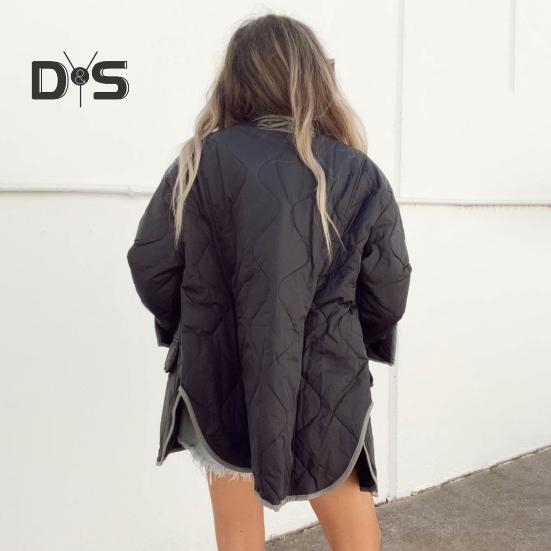 Женское зимнее пальто с двойными карманами, свободная однобортная куртка средней длины для повседневной носки, подходящая по цвету