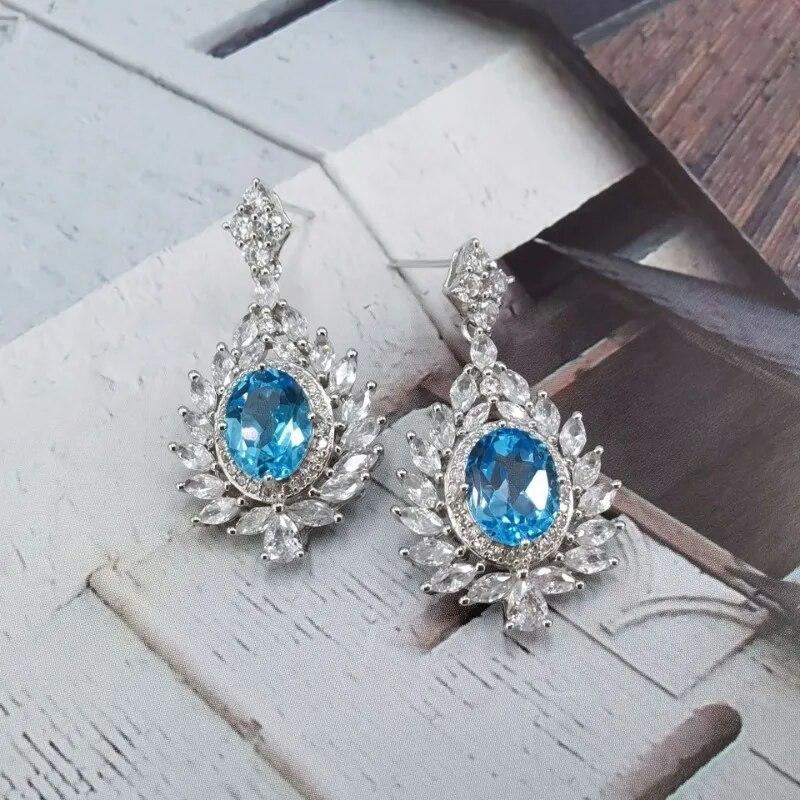 Sace Gems Женские серьги из стерлингового серебра 925 пробы, 5*7 мм, серьги-гвоздики с натуральным швейцарским синим топазом, ювелирные изделия для свадебной вечеринки