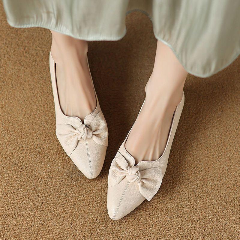 Low Heel Elegant Pointed Toe With Bow Ladies Pumps Spring and Autumn Korean Style Young Fashion Comfortable Women's Shoes Sale