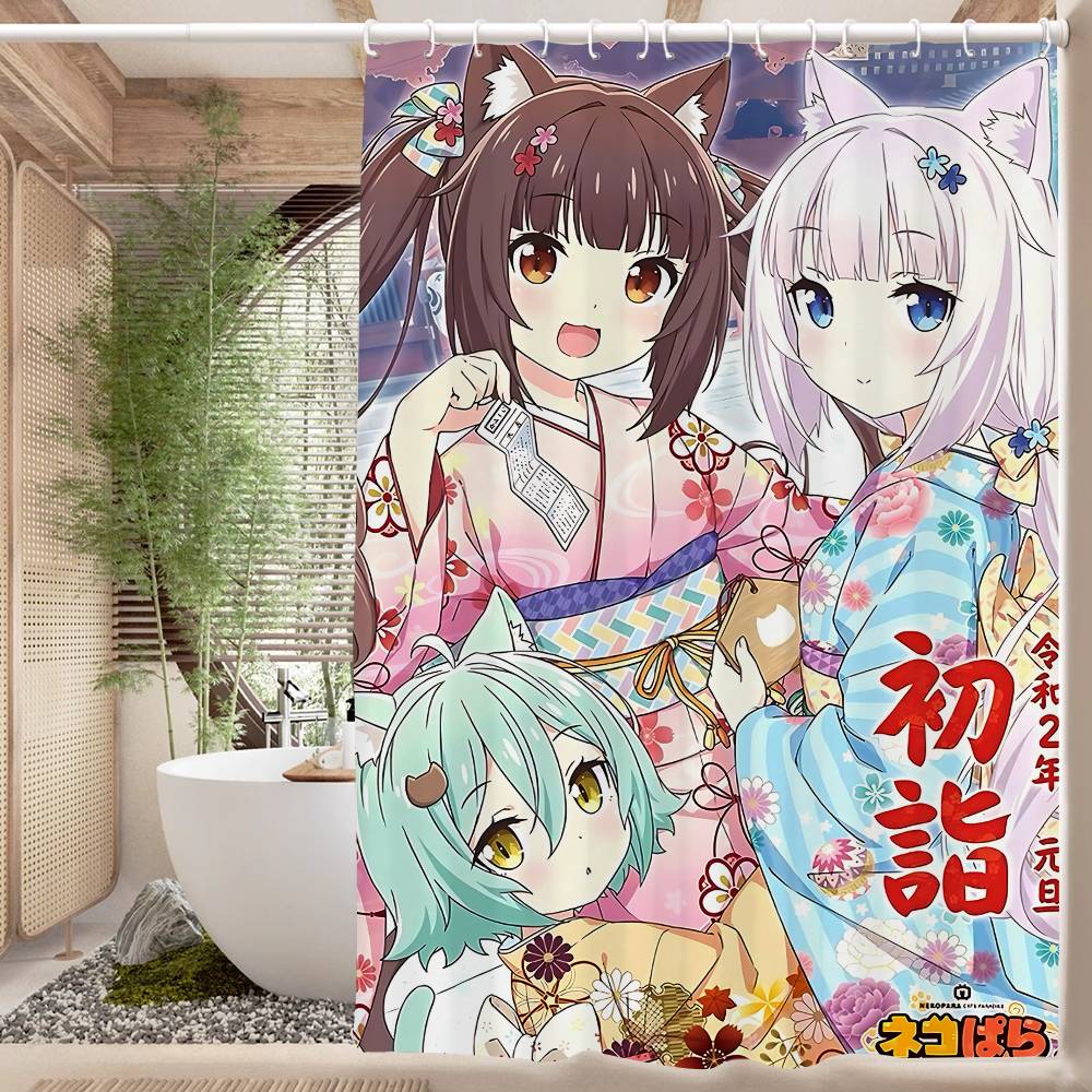 Nekopara Неко Аниме Паттерн Занавеска для Ванной Душевая Занавеска Водонепроницаемая с 12 Крючками Домашний Декор