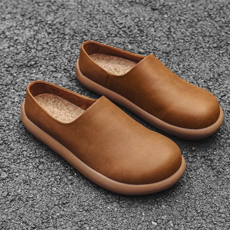 Fashion Suede Clogs Cork Footbed Clogs for Men Soft Leather Muller Shoes Slip-on Beach Slippers Stylish Male Half Drag Comfy Lazy Flats