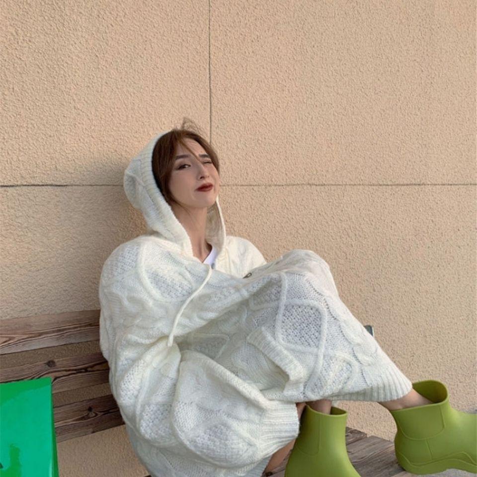 Ленивый жареный твист из теста, вязаный кардиган, женский осенне-зимний, в студенческом стиле, мягкий восковой свитер с капюшоном